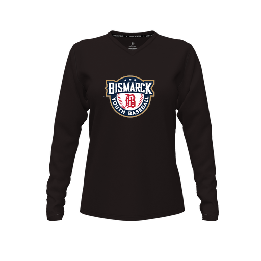 [CUS-DFW-TEES-CMF-VNK-LSL-BLK-FYXS-LOGO3] Decker Comfort T-Shirt (Female Youth XS, Black, V Neck, Logo 3, Long Sleeve)