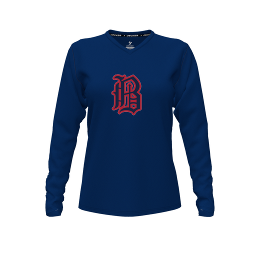[CUS-DFW-TEES-CMF-VNK-LSL-NVY-FYXS-LOGO2] Comfort T-Shirt (Female Youth XS, Navy, V Neck, Logo 2, Long Sleeve)
