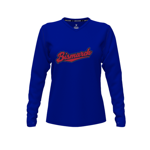 [CUS-DFW-TEES-CMF-VNK-LSL-RYL-FYXS-LOGO1] Decker Comfort T-Shirt (Female Youth XS, Royal, V Neck, Logo 1, Long Sleeve)