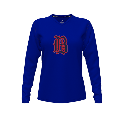 [CUS-DFW-TEES-CMF-VNK-LSL-RYL-FYXS-LOGO2] Comfort T-Shirt (Female Youth XS, Royal, V Neck, Logo 2, Long Sleeve)