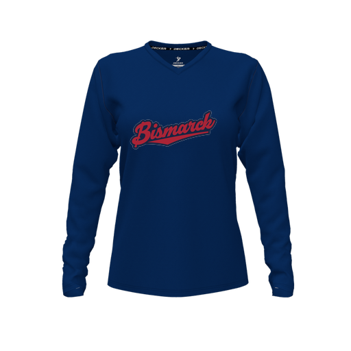 [FTLVPTNV-FYXS-LOGO1] Decker Performance T-Shirt (Female Youth XS, Navy, V Neck, Logo 1, Long Sleeve)