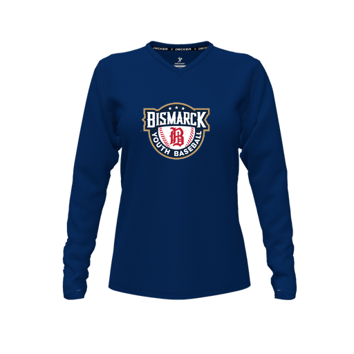 [CUS-DFW-TEES-PER-VNK-LSL-NVY-FYXS-LOGO3] Performance T-Shirt (Female Youth XS, Navy, V Neck, Logo 3, Long Sleeve)
