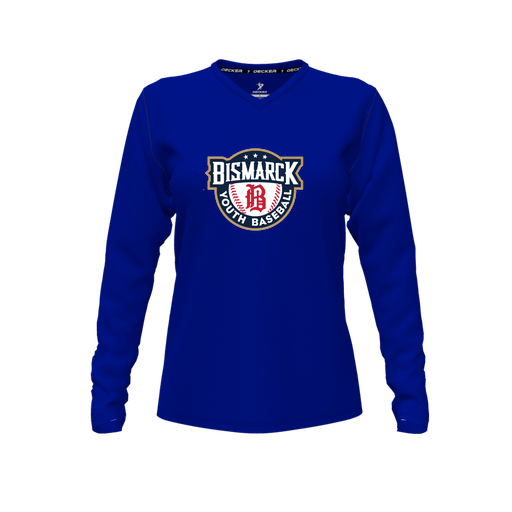[CUS-DFW-TEES-PER-VNK-LSL-RYL-FYXS-LOGO3] Performance T-Shirt (Female Youth XS, Royal, V Neck, Logo 3, Long Sleeve)
