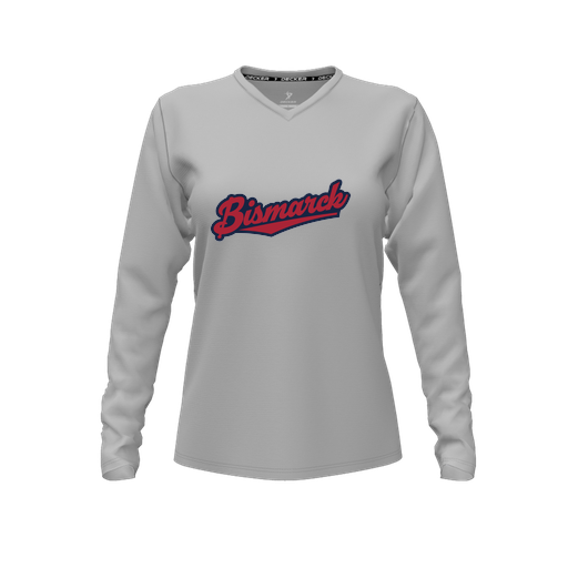 [FTLVPTGY-FYXS-LOGO1] Decker Performance T-Shirt (Female Youth XS, Gray, V Neck, Logo 1, Long Sleeve)