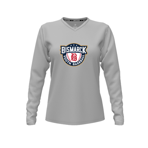 [CUS-DFW-TEES-PER-VNK-LSL-GRY-FYXS-LOGO3] Performance T-Shirt (Female Youth XS, Gray, V Neck, Logo 3, Long Sleeve)