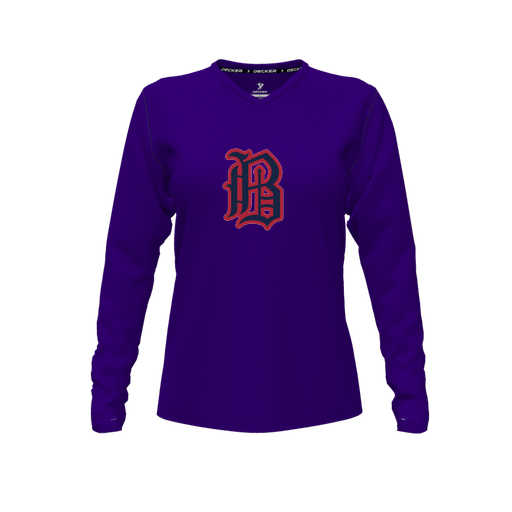 [FTLVPTPP-FYXS-LOGO2] Decker Performance T-Shirt (Female Youth XS, Purple, V Neck, Logo 2, Long Sleeve)